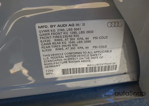 2026 Audi Q4 E-Tron Premium Plus 55 Quattro from USA, damaged, VIN WA1LUBFZ4TP004139